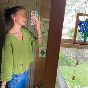 vintage green crotchet granny sweater